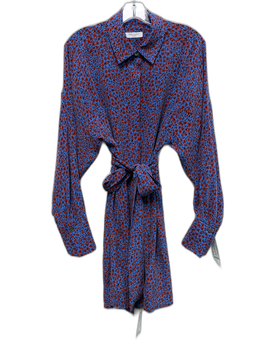 Equipment Femme Size M Blue & Red Silk Abstract Floral Long Sleeve Shirt Dress Blue & Red / M