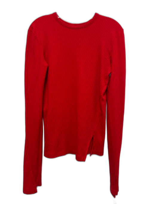 Helmut Lang Size M Red Cotton Ribbed Long Sleeve Asymmetric Seams Front Slit Top Red / M