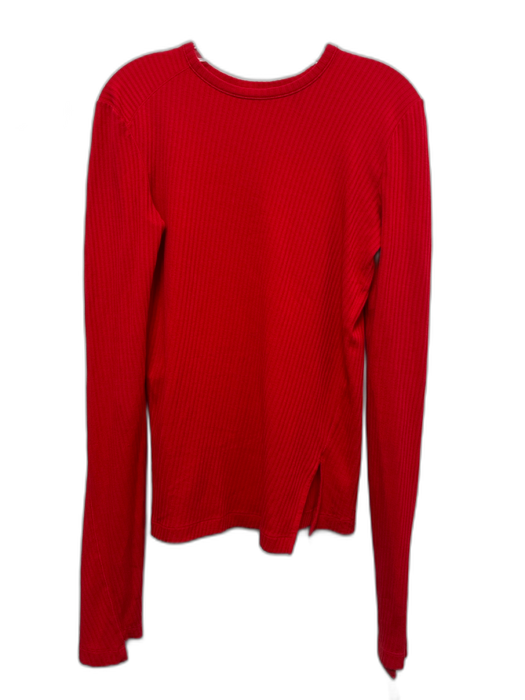 Helmut Lang Size M Red Cotton Ribbed Long Sleeve Asymmetric Seams Front Slit Top Red / M