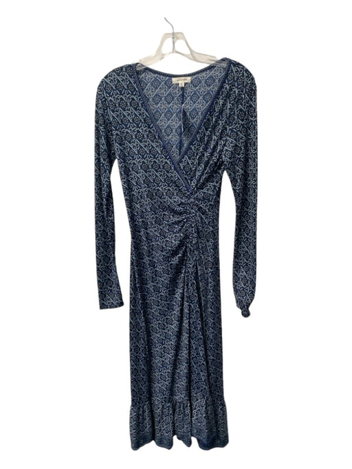 Max Studio Size S Black & Blue Polyester Long Sleeve V Neck Maxi Dress Black & Blue / S