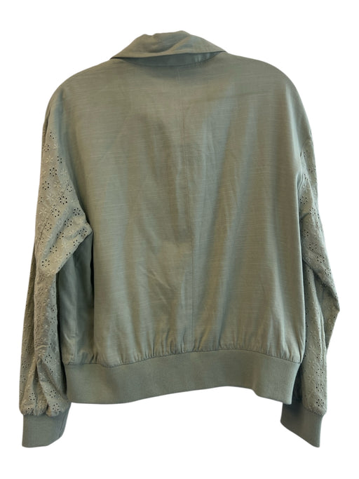 7 For All Mankind Size M Green Cotton & Lyocell Embroidered Eyelet Sleeve Jacket Green / M