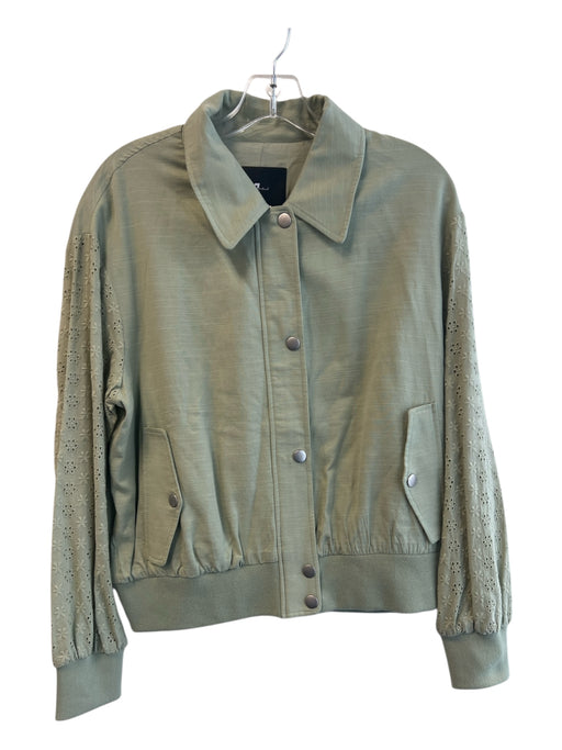7 For All Mankind Size M Green Cotton & Lyocell Embroidered Eyelet Sleeve Jacket Green / M