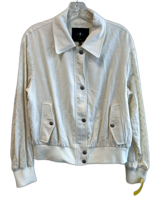 Seven Size S Cream Cotton & Lyocell Collar Zip & Snap Close Eyelet Sleeve Jacket Cream / S