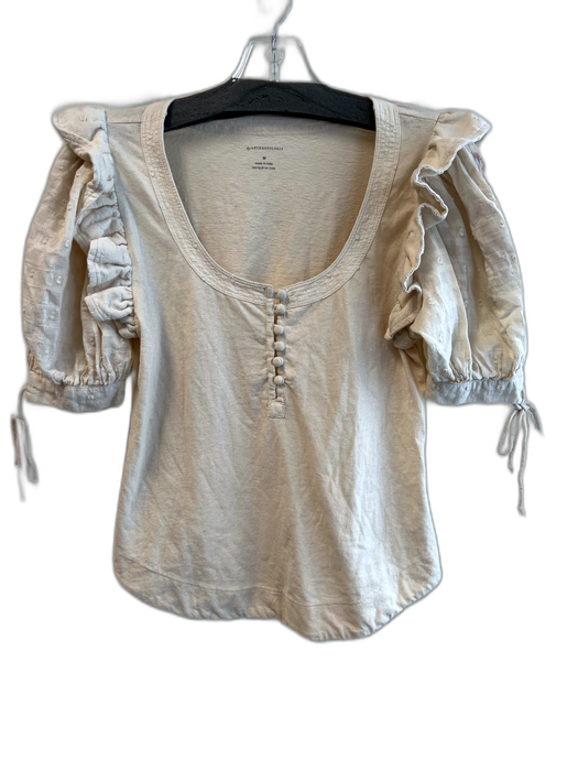 Anthropologie Size M Beige Cotton Scoop Neck Button Front Balloon Sleeve Top Beige / M