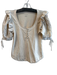 Anthropologie Size M Beige Cotton Scoop Neck Button Front Balloon Sleeve Top Beige / M
