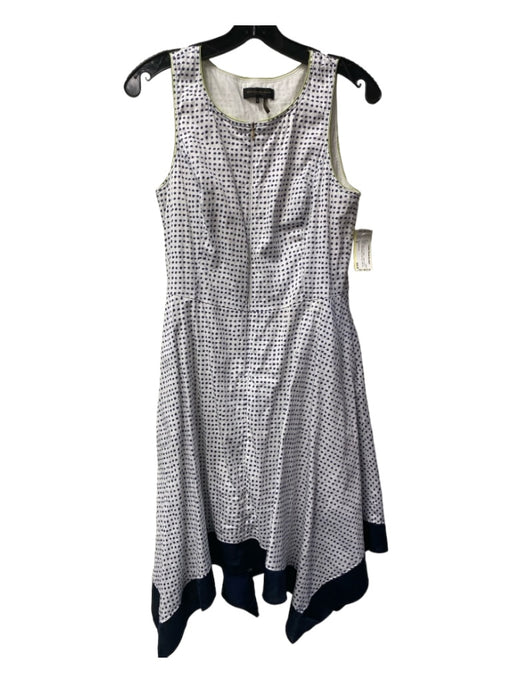 Donna Karan Size 8 White, Navy & Yellow Cotton Round Neck Sleeveless Dress White, Navy & Yellow / 8