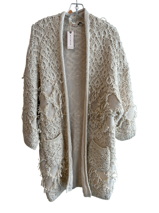 Anthropologie Size One Size Beige Acrylic Blend Woven Front Pockets Cardigan Beige / One Size