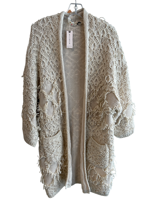 Anthropologie Size One Size Beige Acrylic Blend Woven Front Pockets Cardigan Beige / One Size