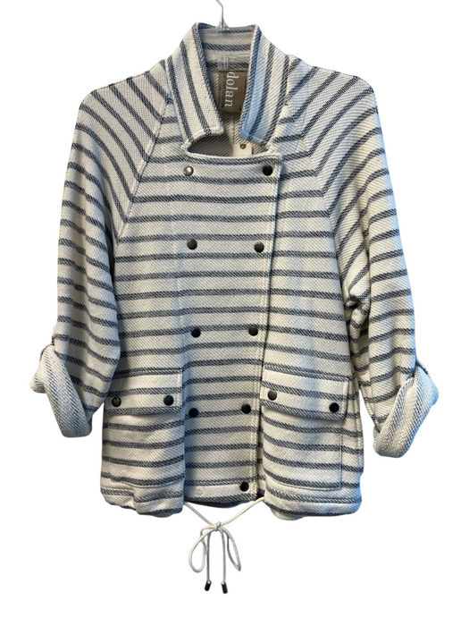 Dolan Size S Creme & Blue Cotton Collared Double Breast Striped Jacket Creme & Blue / S