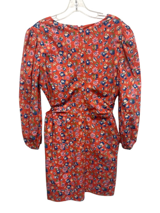 Wayf Size M Orange, Blue & Multi Cotton Blend Long Sleeve Floral V Neck Dress Orange, Blue & Multi / M