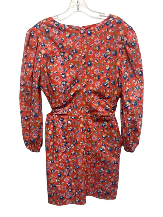 Wayf Size M Orange, Blue & Multi Cotton Blend Long Sleeve Floral V Neck Dress Orange, Blue & Multi / M