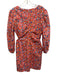 Wayf Size M Orange, Blue & Multi Cotton Blend Long Sleeve Floral V Neck Dress Orange, Blue & Multi / M