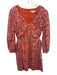 Wayf Size M Orange, Blue & Multi Cotton Blend Long Sleeve Floral V Neck Dress Orange, Blue & Multi / M