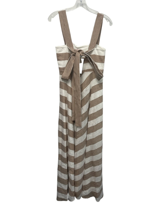 Antonio Melani Size S / 6 White & Brown Linen & Rayon Striped Wide Strap Dress White & Brown / S / 6
