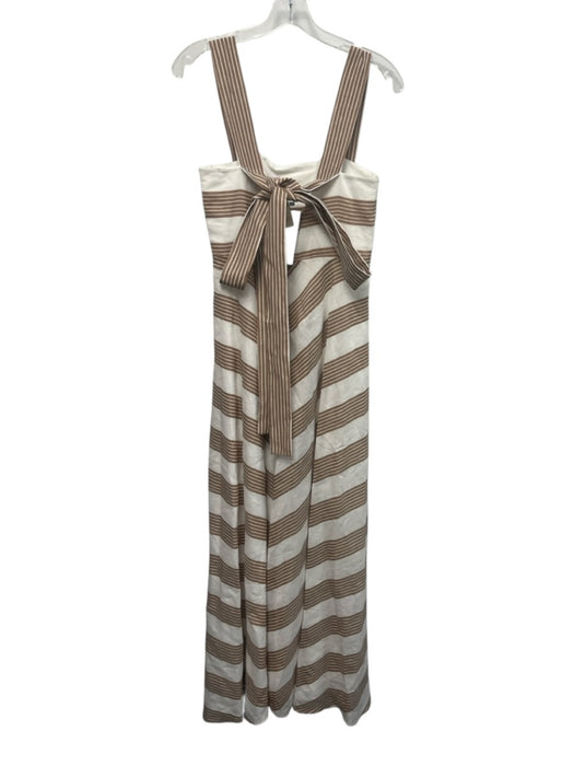 Antonio Melani Size S / 6 White & Brown Linen & Rayon Striped Wide Strap Dress White & Brown / S / 6