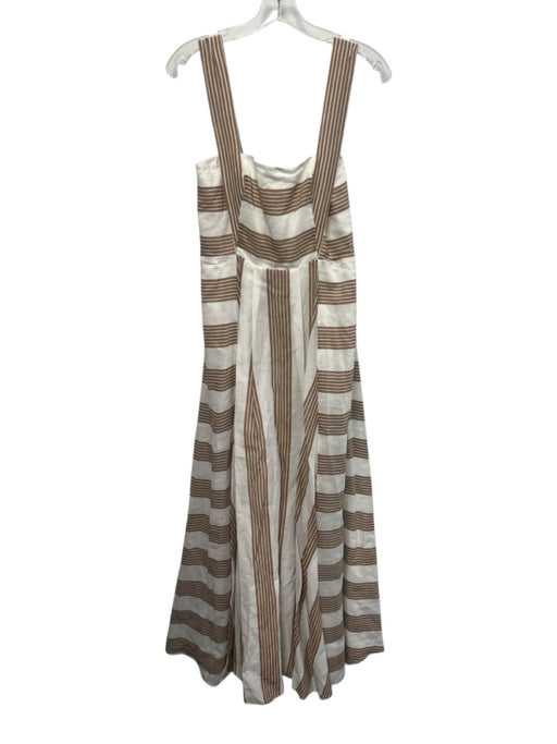Antonio Melani Size S / 6 White & Brown Linen & Rayon Striped Wide Strap Dress White & Brown / S / 6