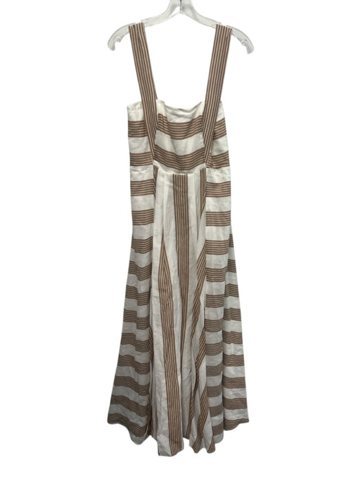 Antonio Melani Size S / 6 White & Brown Linen & Rayon Striped Wide Strap Dress White & Brown / S / 6