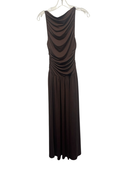 Nia Size M Brown Polyester & Spandex Stretch Sleeveless Ruched Sides Gown Brown / M