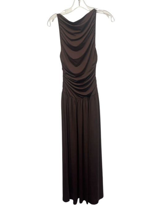 Nia Size M Brown Polyester & Spandex Stretch Sleeveless Ruched Sides Gown Brown / M