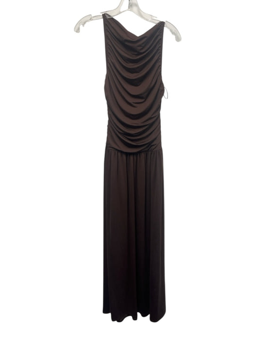 Nia Size M Brown Polyester & Spandex Stretch Sleeveless Ruched Sides Gown Brown / M
