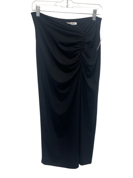 Reformation Size L Black Tencel Lyocell Stretch Gathered Side Slit Midi Skirt Black / L