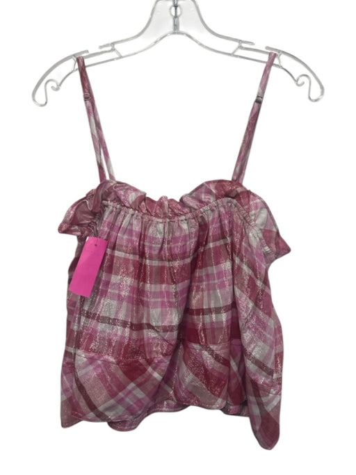 Pilcro Size M Pink, Red & White Cotton Blend Metallic Plaid Spaghetti Strap Top Pink, Red & White / M