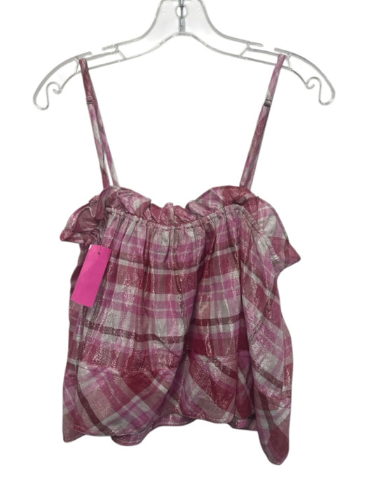 Pilcro Size M Pink, Red & White Cotton Blend Metallic Plaid Spaghetti Strap Top Pink, Red & White / M