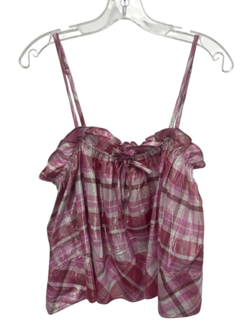 Pilcro Size M Pink, Red & White Cotton Blend Metallic Plaid Spaghetti Strap Top Pink, Red & White / M