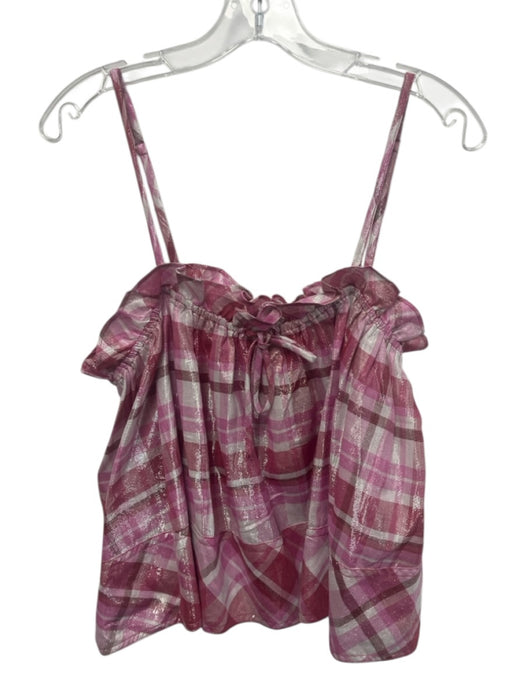 Pilcro Size M Pink, Red & White Cotton Blend Metallic Plaid Spaghetti Strap Top Pink, Red & White / M