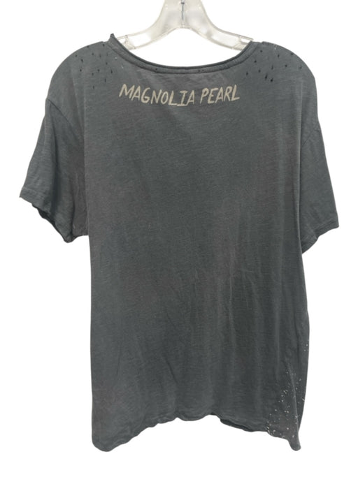 Magnolia Pearl Size Est L Gray & Beige Cotton Short Sleeve Distressed Top Gray & Beige / Est L