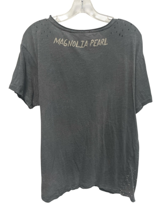 Magnolia Pearl Size Est L Gray & Beige Cotton Short Sleeve Distressed Top Gray & Beige / Est L