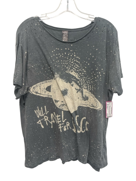 Magnolia Pearl Size Est L Gray & Beige Cotton Short Sleeve Distressed Top Gray & Beige / Est L