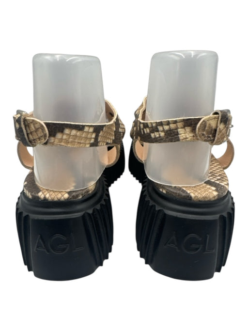 AGL Shoe Size 39 Black, Beige & Brown Leather Snakeskin print Platform Sandals Black, Beige & Brown / 39