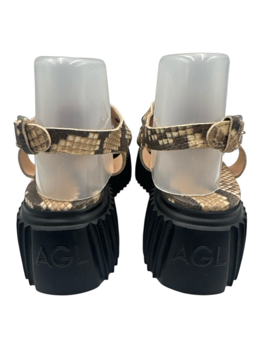 AGL Shoe Size 39 Black, Beige & Brown Leather Snakeskin print Platform Sandals Black, Beige & Brown / 39