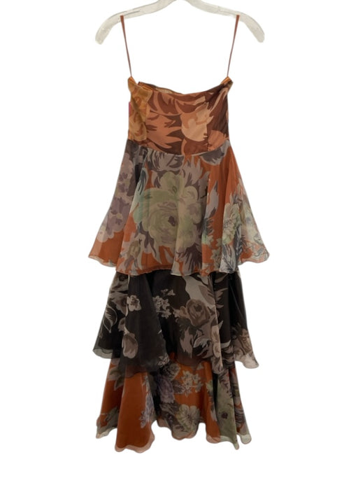 Geisha Designs Size M Orange, Brown & Multi Polyester & Rayon Floral Padded Gown Orange, Brown & Multi / M