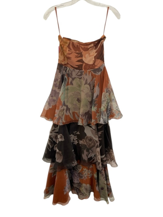 Geisha Designs Size M Orange, Brown & Multi Polyester & Rayon Floral Padded Gown Orange, Brown & Multi / M