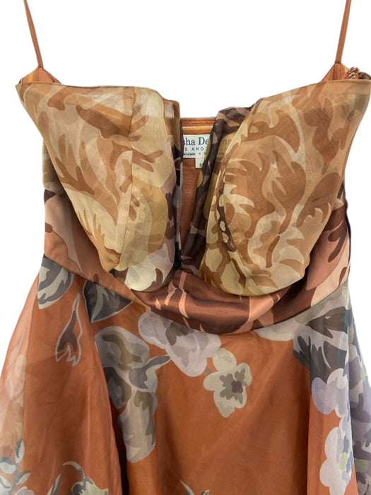 Geisha Designs Size M Orange, Brown & Multi Polyester & Rayon Floral Padded Gown Orange, Brown & Multi / M