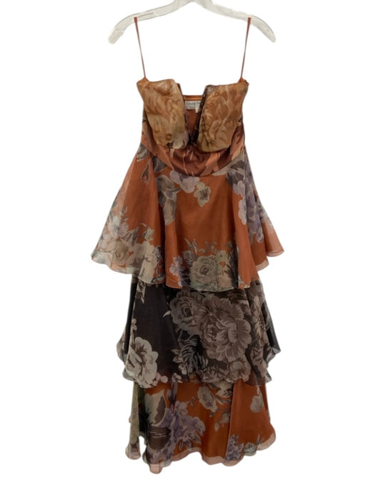 Geisha Designs Size M Orange, Brown & Multi Polyester & Rayon Floral Padded Gown Orange, Brown & Multi / M
