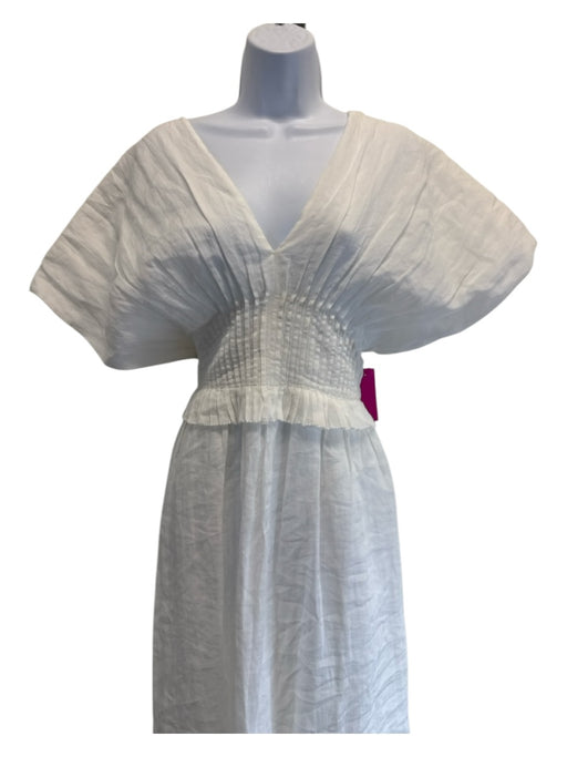 Sea New York Size M / 8 White Ramie & Cotton Short Cap Sleeve Pleat Detail Dress White / M / 8