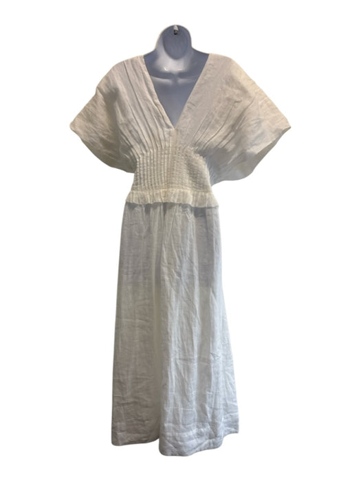 Sea New York Size M / 8 White Ramie & Cotton Short Cap Sleeve Pleat Detail Dress White / M / 8