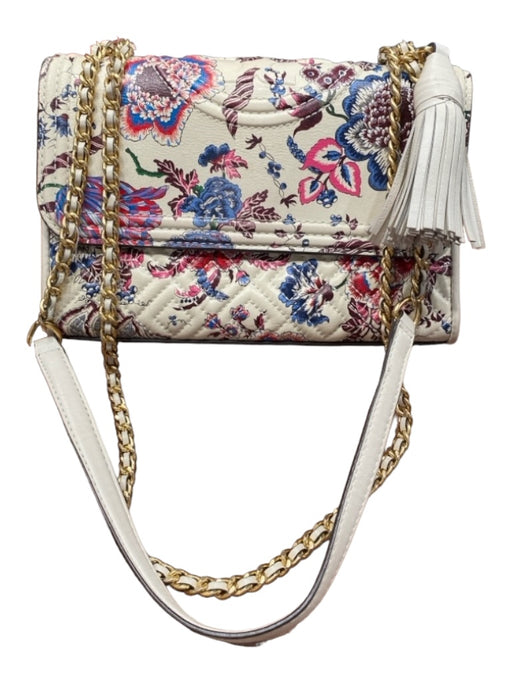 Tory Burch White & Multi Leather Quilted Floral Tassle Detail Bag White & Multi / S