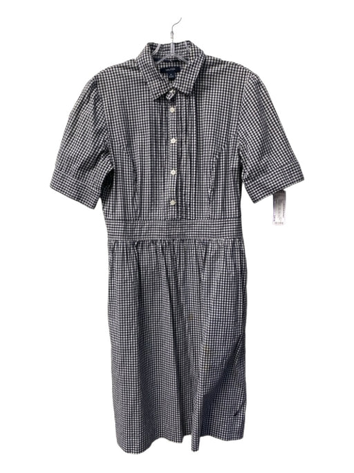 Nautica Size 8 Navy & white Cotton Plaid Half Button Short Sleeve Collared Dress Navy & white / 8