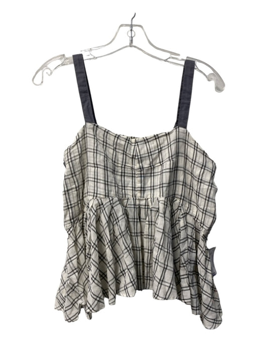 Free People Size M Cream & Gray Cotton Sleeveless Straight Neckline Plaid Top Cream & Gray / M