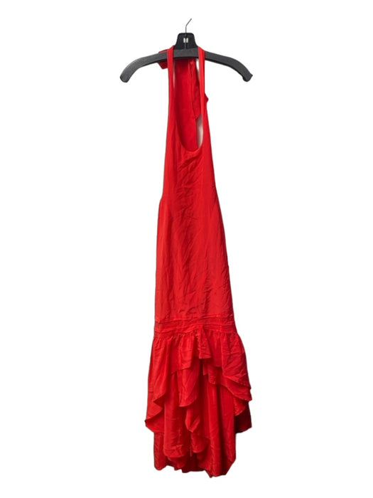 Juicy Couture Size 8 Red Silk Halter Tie Neck Midi Ruffle Detail Dress Red / 8