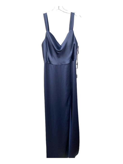 Jenny Yoo Size 14 Blue Polyester Back Zip Cowl Neck Slit Sleeveless Gown Blue / 14