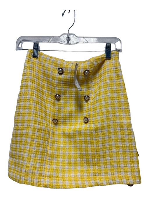 Aura Size XS Yellow & White Polyester Faux Pearl Button Plain Mini Skirt Yellow & White / XS