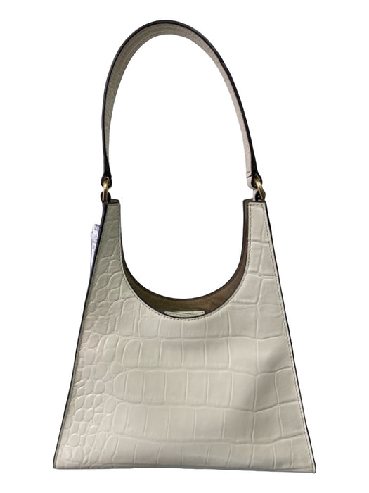 Staud White Croc embossed Shoulder Bag Top Zip Gold Hardware Magnetic Close Bag White / S