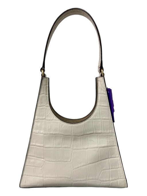 Staud White Croc embossed Shoulder Bag Top Zip Gold Hardware Magnetic Close Bag White / S