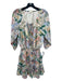 Yumi Kim Size S Blue & Multi Polyester Floral Tie Neck 3/4 Sleeve Dress Blue & Multi / S