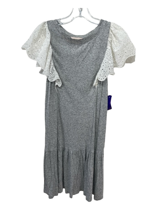 Rebecca Taylor Size S Gray & White Rayon Blend Round Neck Lace Cap Sleeve Dress Gray & White / S